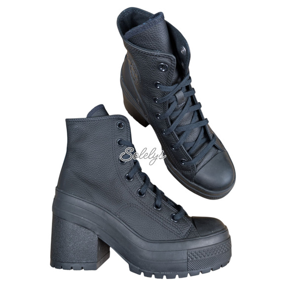 Converse Chuck 70 De Luxe Heel Leather Black Monochrome Sneaker Boot Womens 6 - Picture 1 of 11